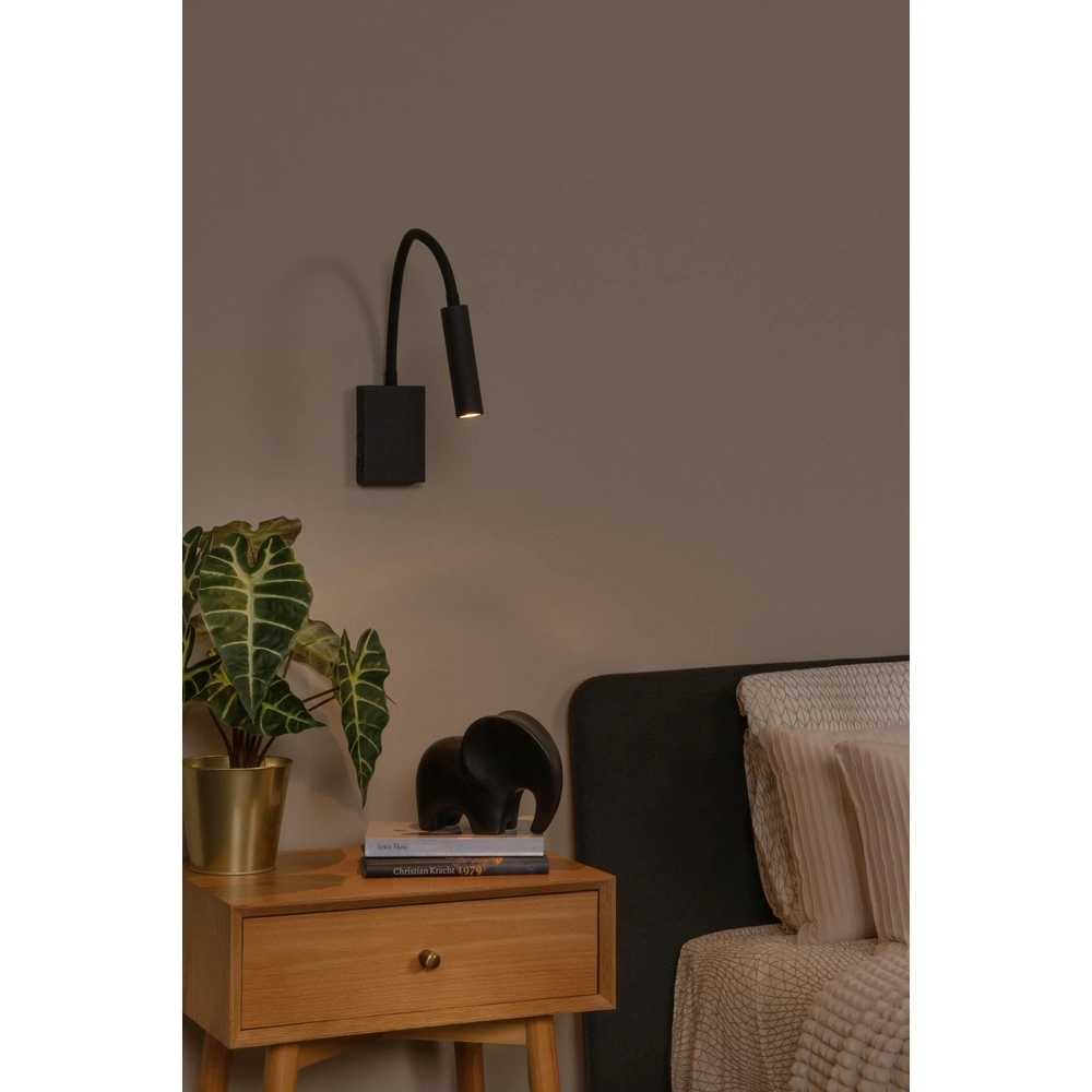 Nachttischlampe Alec schwarz mit USB-Anschluss Lucide 5411212031952