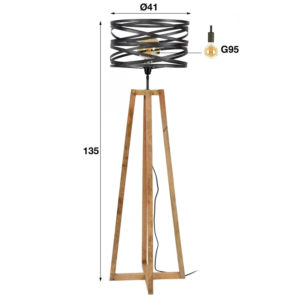 Industrie-Stehlampe Twist Ø 41cm – Holz mit Grau Lyora 8716803511811