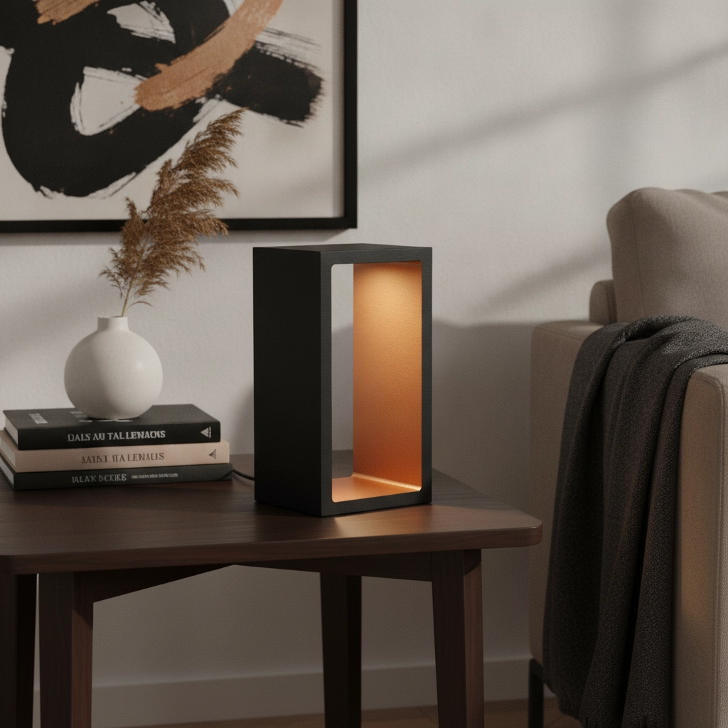 Design Tischlampe Corridor schwarz mit rotem Kupfer