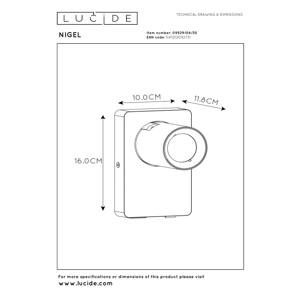 Nachttischlampe Nigel mit USB-Ladepunkt schwarz Lucide 5411212092731