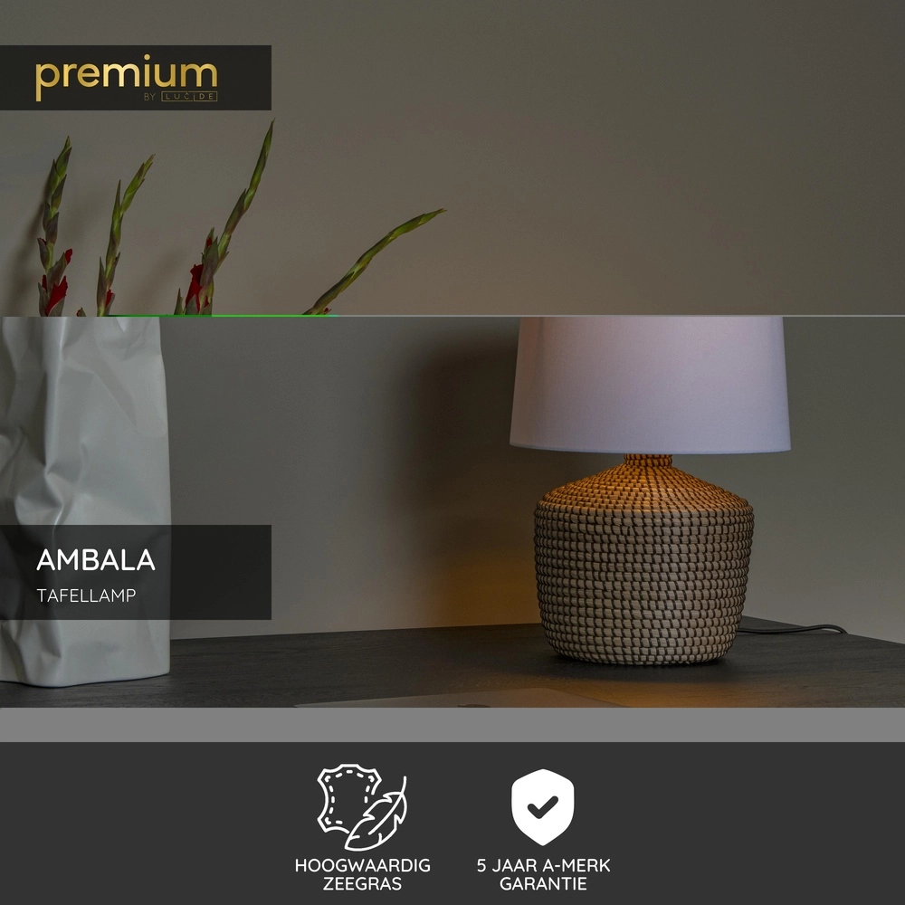 Tischlampe Ambala Ø 45 cm – Seegrasbraun Premium by Lucide 5411212106117