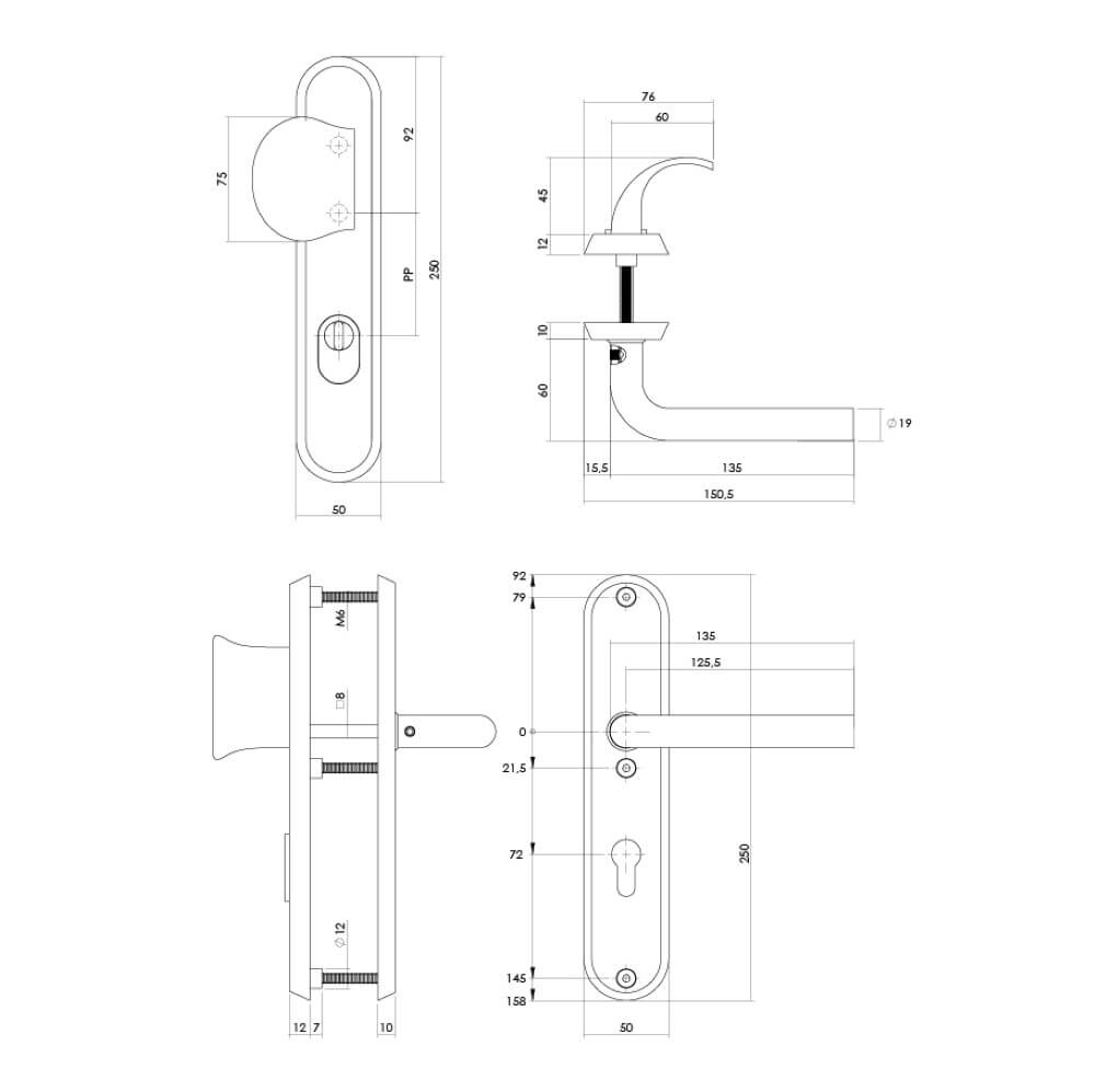 Haustürbeschläge Luzern PC 72mm Messing Intersteel 8714186681053
