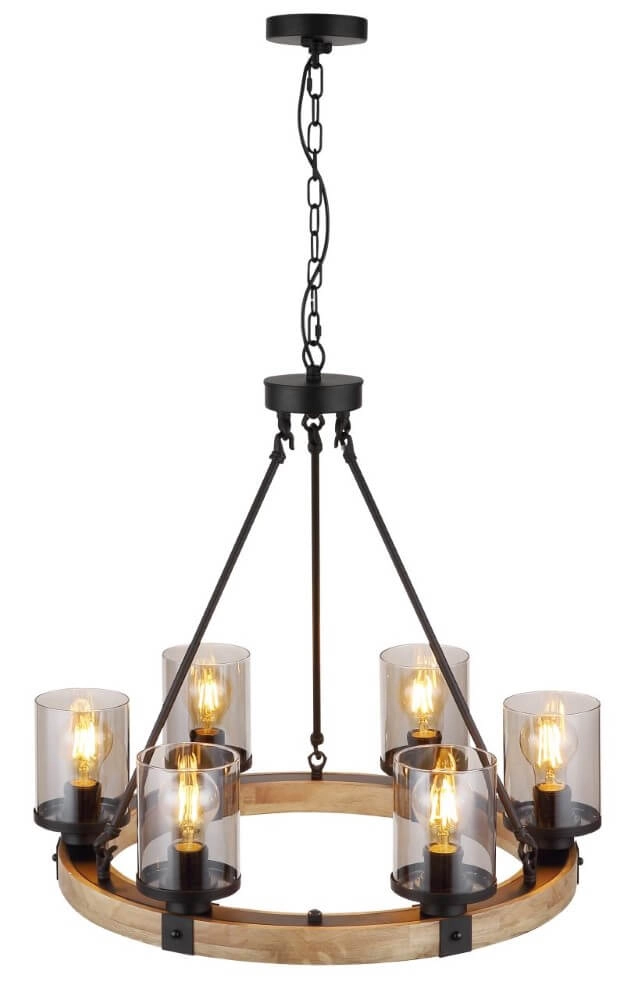 Hängelampe aus Holz Lila 6-flammig rund Globo 9007371434725