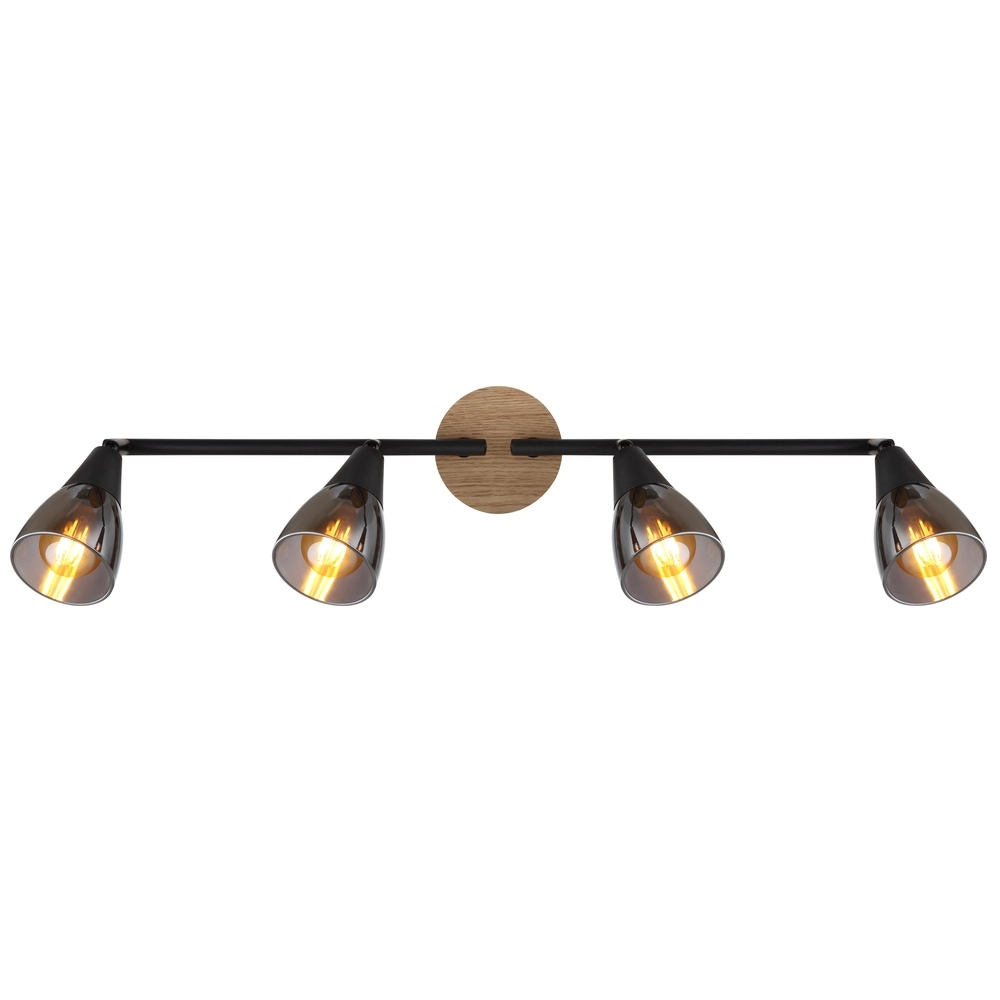 4-Licht Deckenlampe Mubby Schwarz mit Holzoptik Globo 9007371451869