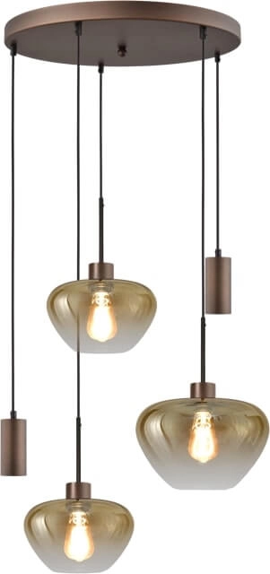 5-flammige Pendelleuchte Genua braun mit 2x Goldglas Ø 24cm - 1x Ø 29cm und 2x Anhänger