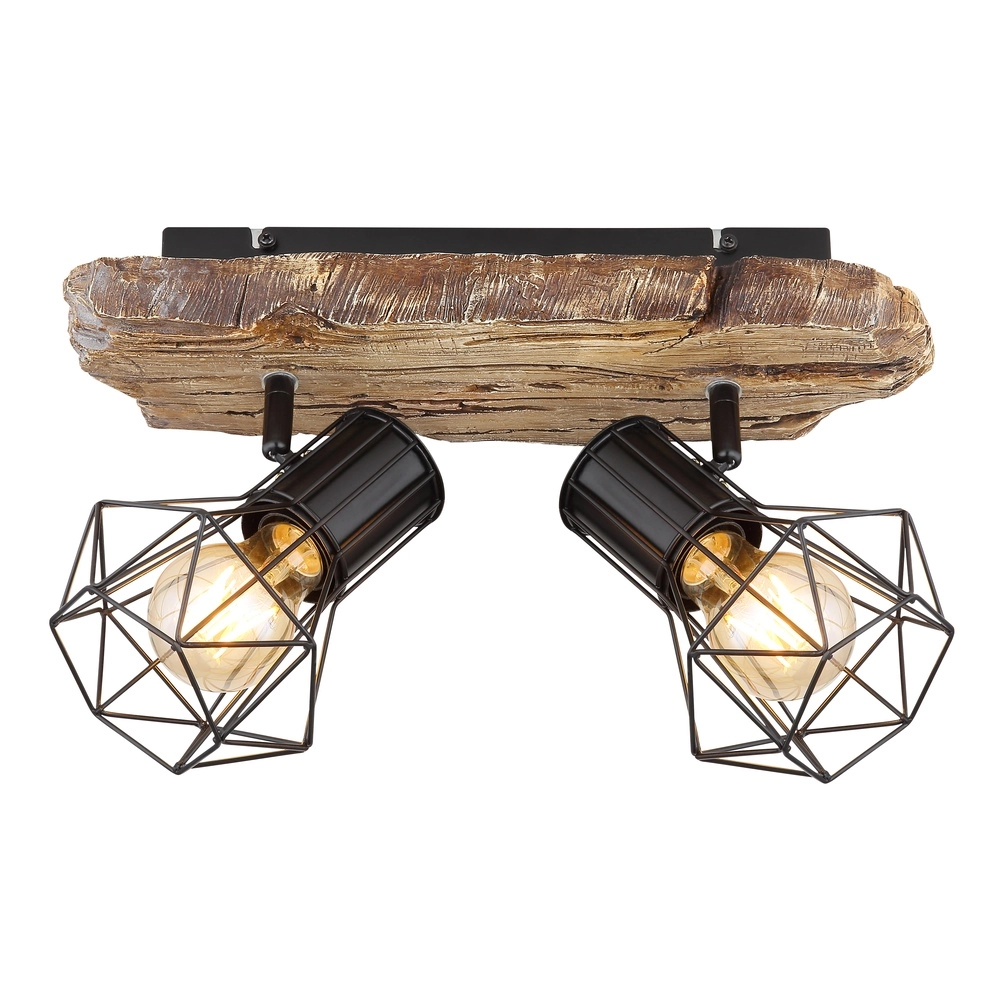 Deckenlampe Priska 2-helliges Schwarz mit Holz Globo 9007371442362