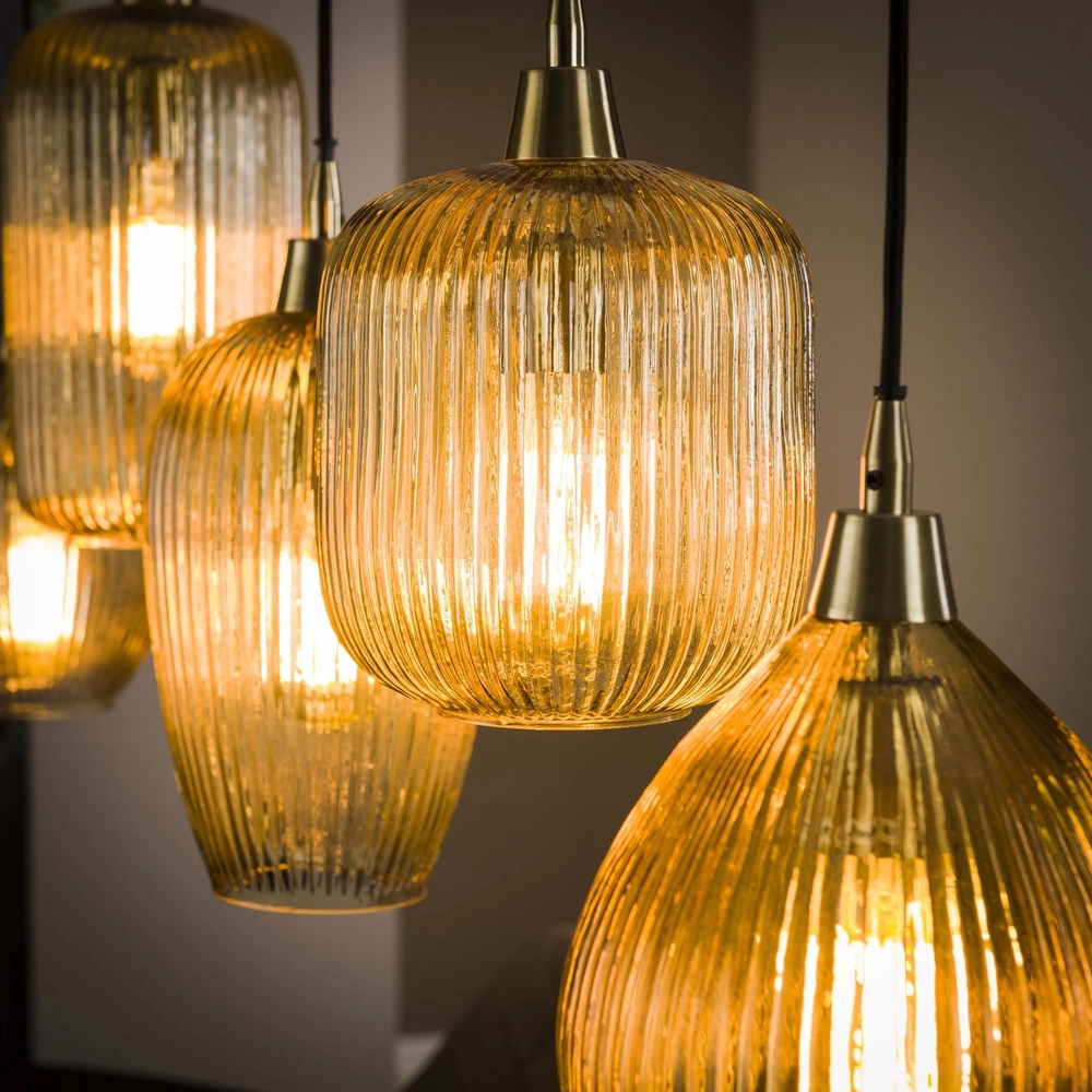 5-Licht Glas-Pendellicht Stripe mit Bernsteinglas Lyora 8716803511170