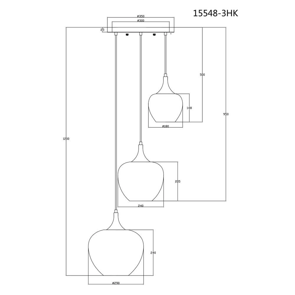 Anthrazit Pendelleuchte Maxy mit weißem Glas 3-flammig Ø 49cm Globo 9007371453177
