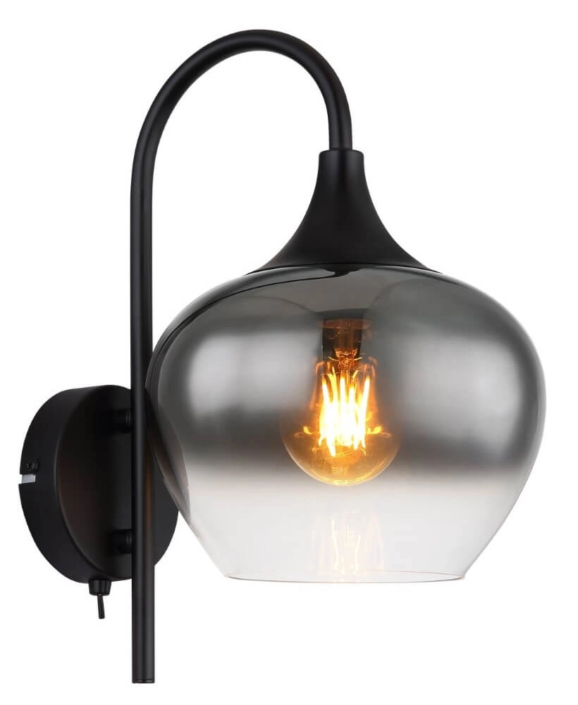 Schwarze Wandlampe Maxy mit Rauchglas