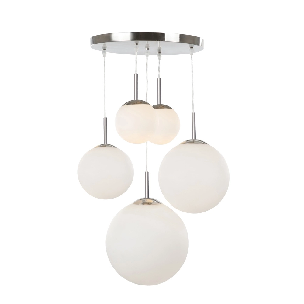 Design-Pendellampe Balla 5-Licht Nickel mit Weiß Globo 9007371199693