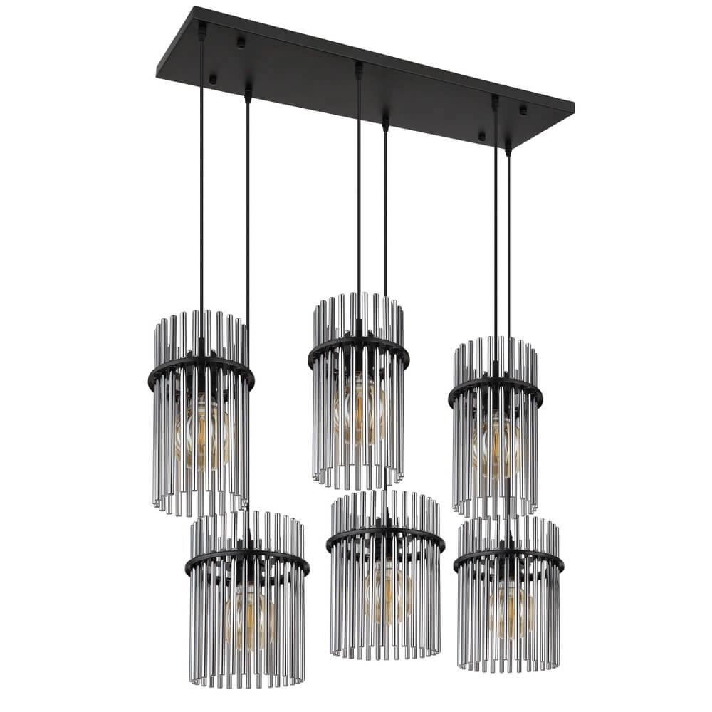 Schwarze Pendelleuchte Gorley mit Rauchglas 6-flammig Globo 9007371474943
