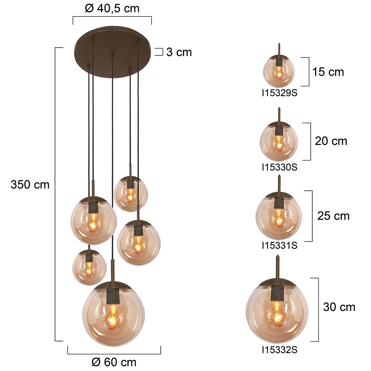 5-Licht Vide Pendellampe Bollique Kakao mit Bernsteinglas Steinhauer 8712746187175
