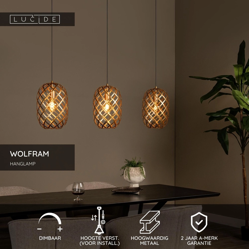 3-Licht Pendellampe Wolfram Gold Lucide 5411212211453