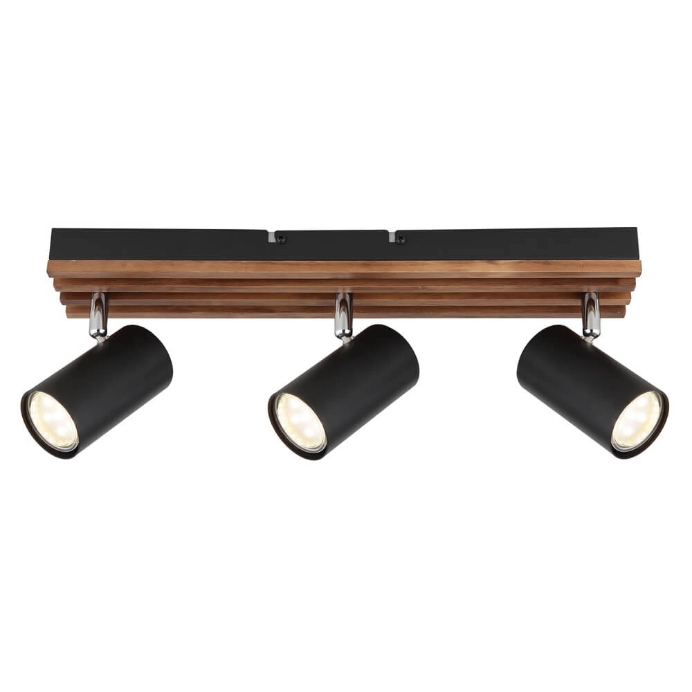 Deckenlampe Kayden 3-flammig schwarz mit Holz Globo 9007371531448