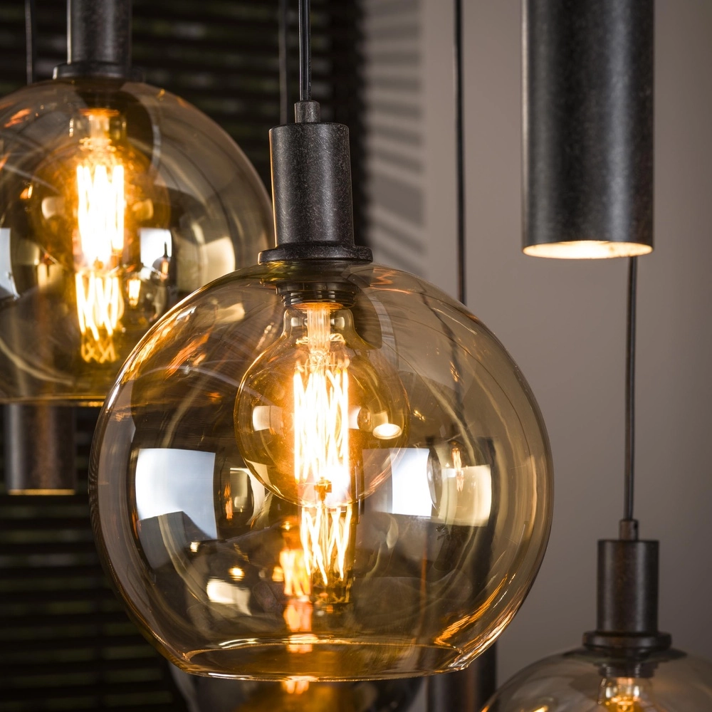 Esstisch-Pendellampe Sfera mit farbigen Glaskugeln und Anhängern Lyora 8716803512405
