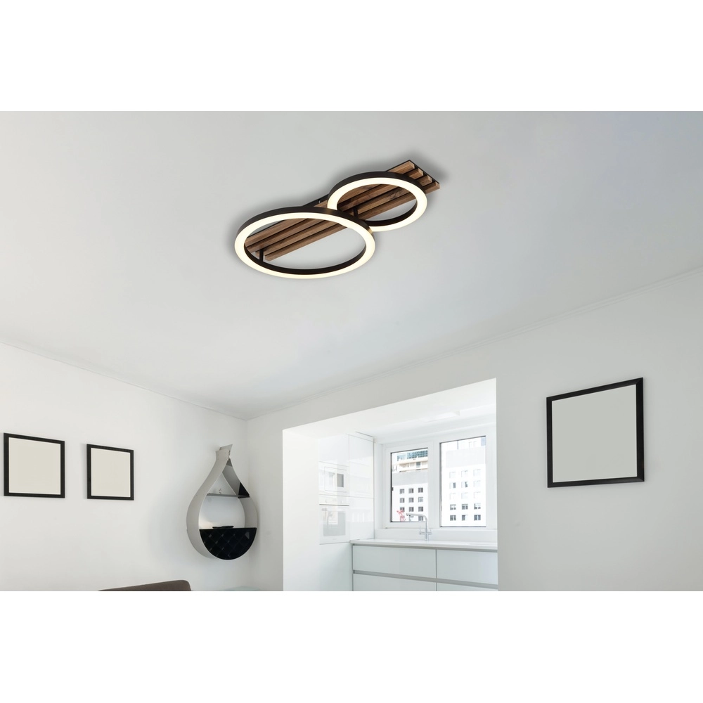 Deckenlampe Tisha 2 schwarze Ringe mit Holz Globo 9007371525577