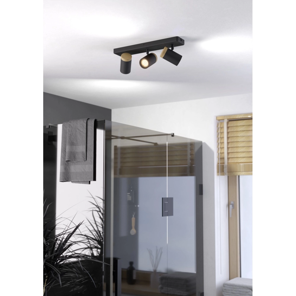 Deckenlampe Consuma 3-flammig schwarz mit Holz Eglo 9008606323661