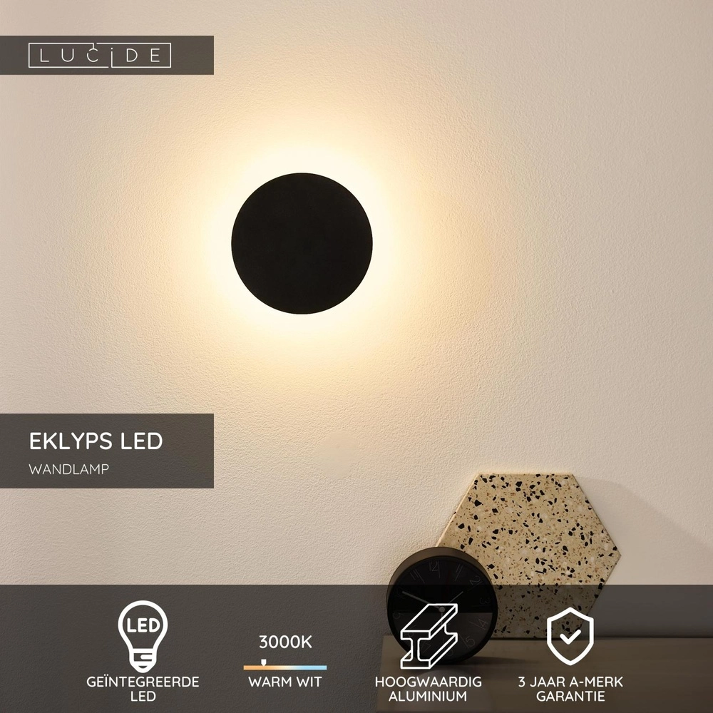 Design-Wandlampe Eklyps Led Ø 15 cm schwarz Lucide 5411212460684