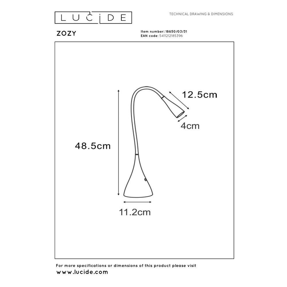 Schreibtischlampe Zozy Weiß Lucide 5411212185396
