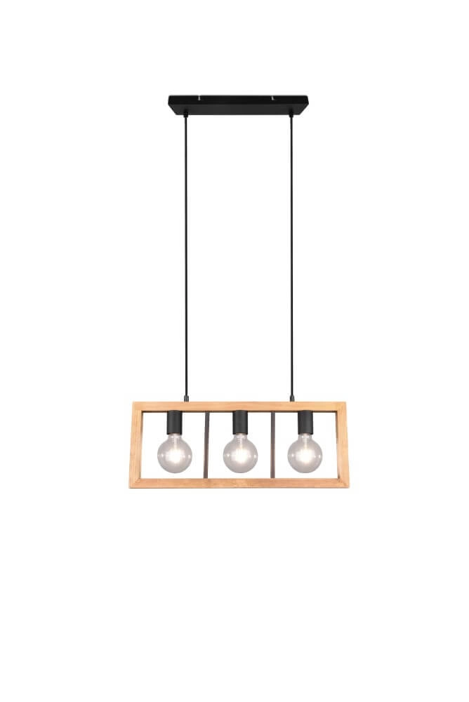 Hängelampe Agra 3-helles Holz mit Schwarz Trio 4017807502855