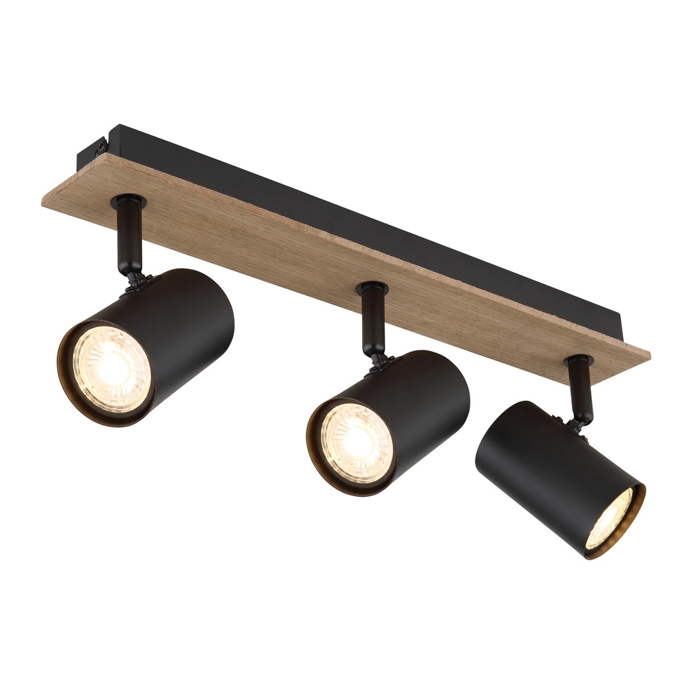 Deckenlampe Linca 3-Licht Schwarz mit Holz