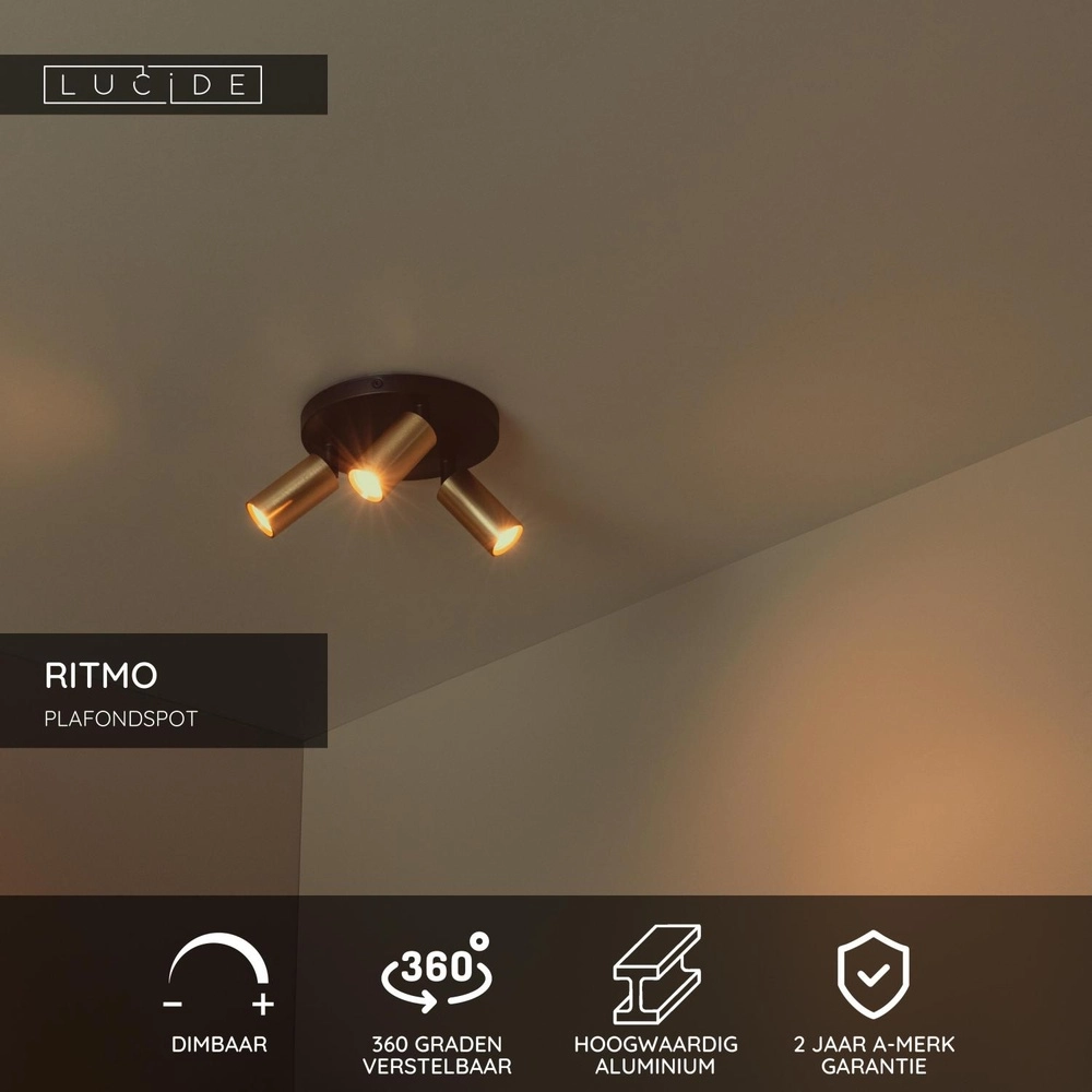Deckenscheinwerfer Ritmo mini GU10 3-Licht Gold Lucide 5411212094018