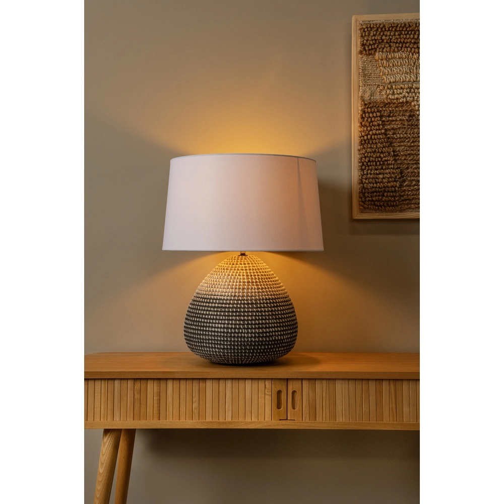 Seegras-Tischlampe Maduka Ø 45 cm – schwarz/braun mit weißem Farbton Premium by Lucide 5411212106094