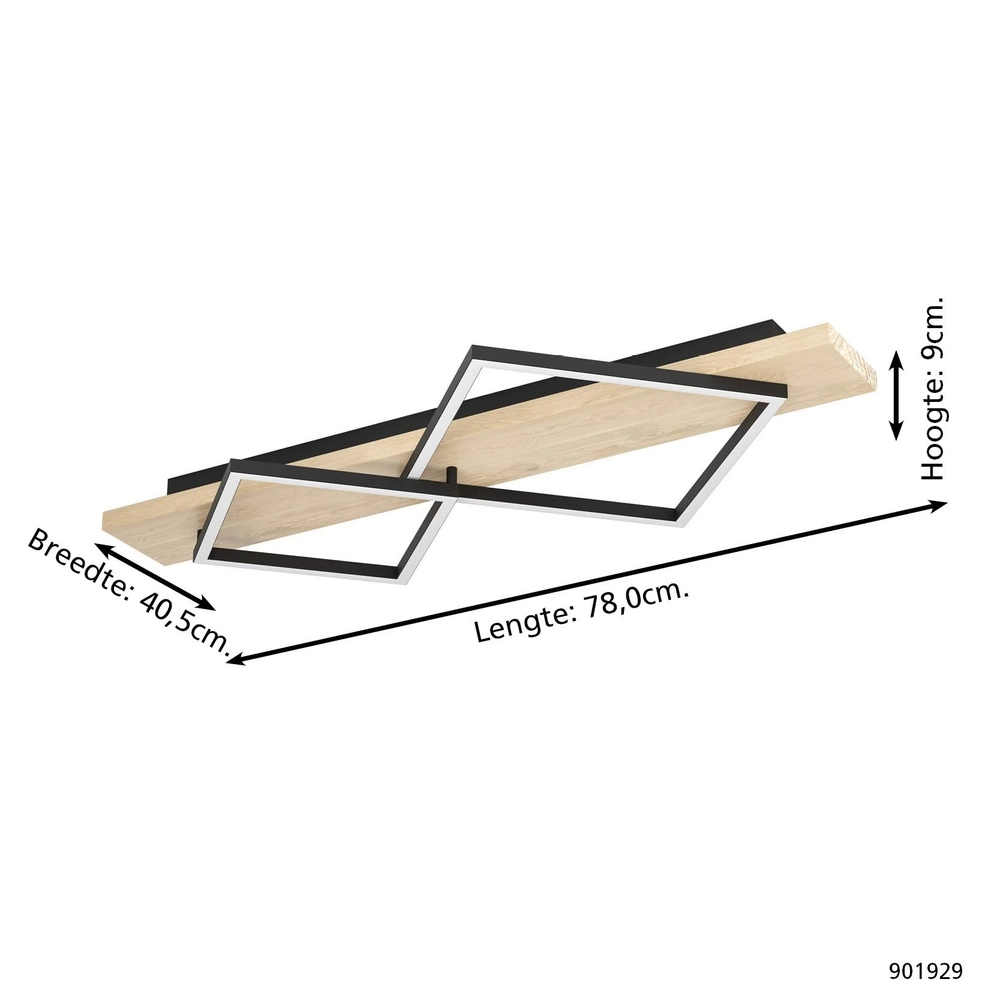 Design-Deckenleuchte Boyal schwarz mit Holz Eglo 9008606351909