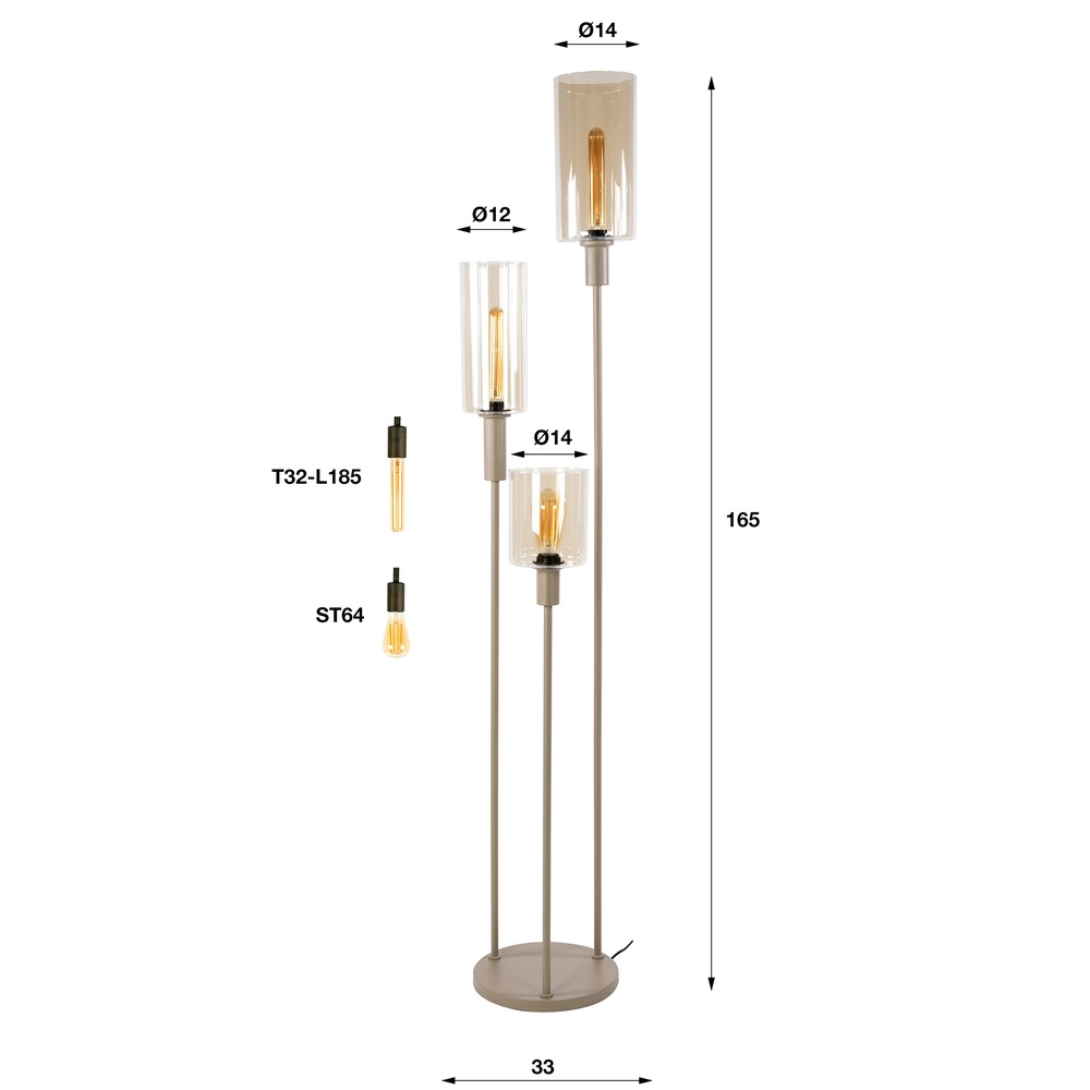 Design-Stehlampe Sepiora 3-hell rundsandbraun Lyora 8716803515284
