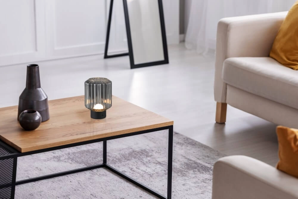 Wiederaufladbare Tischlampe schwarz Earl Rauchglas Trio 4017807601916