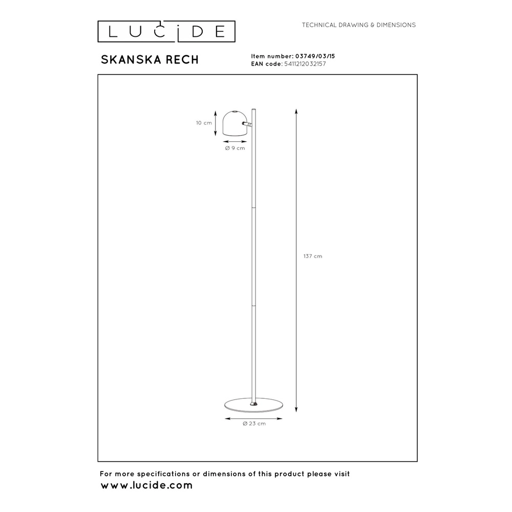 Wiederaufladbare Stehlampe Skanska Rech Metallisch-Grau Lucide 5411212032157