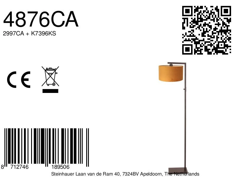 Stehlampe Stang mit goldener Mütze Steinhauer 8712746189506