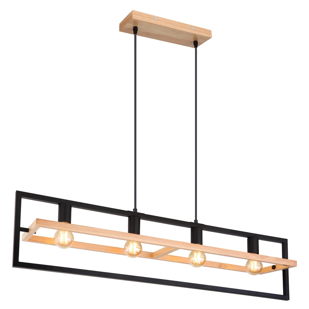 4-Licht Pendellampe Erica Schwarz mit Holz