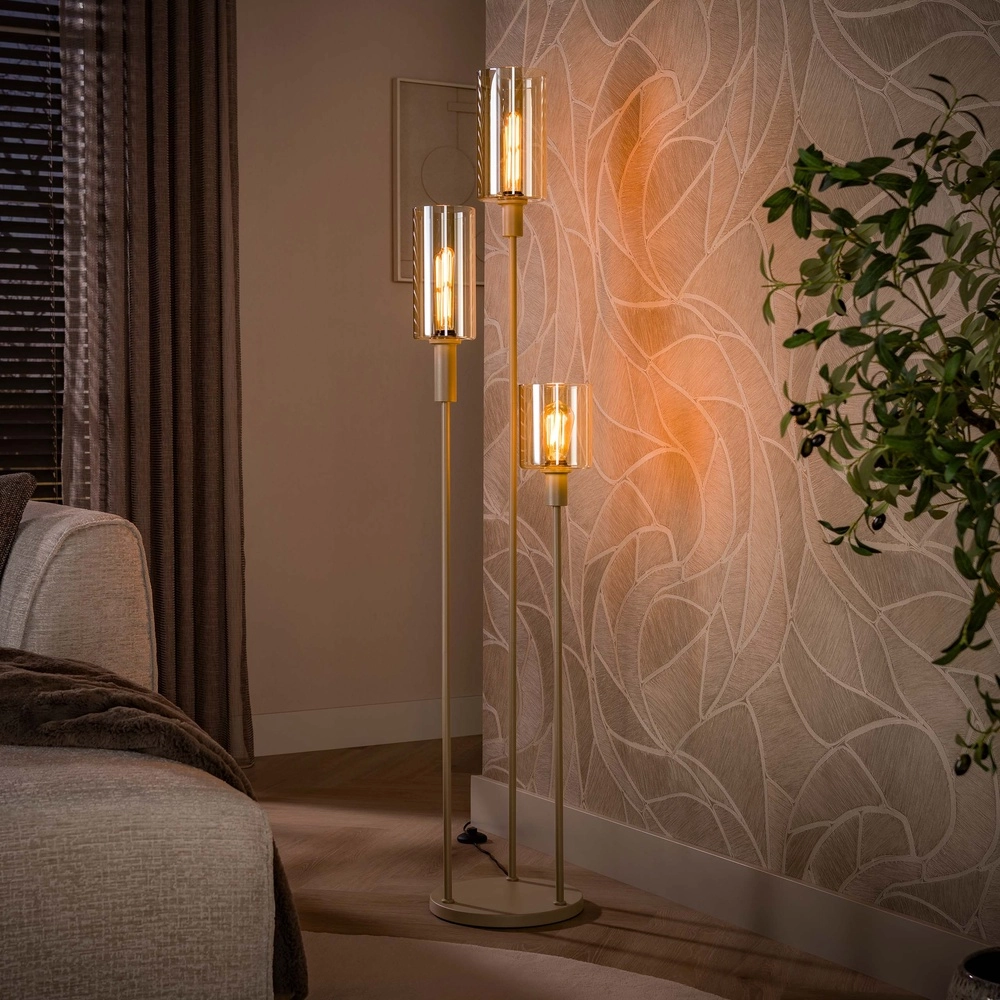 Design-Stehlampe Sepiora 3-hell rundsandbraun