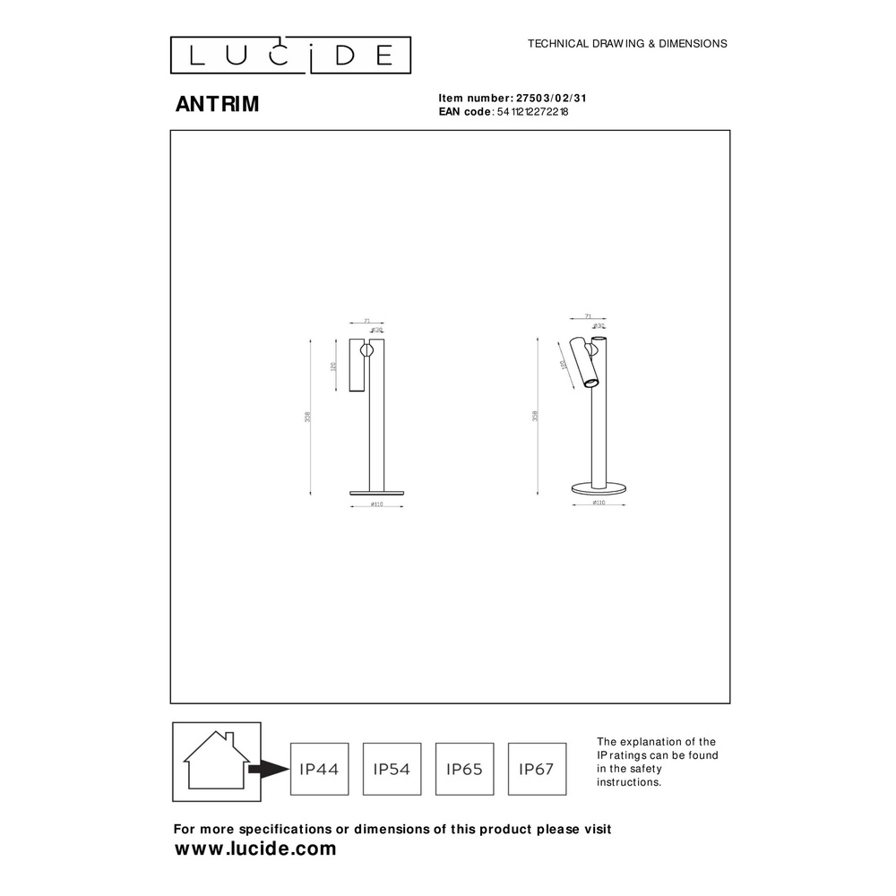 Wiederaufladbare Tischlampe Antrim weißes IP54 Lucide 5411212272218