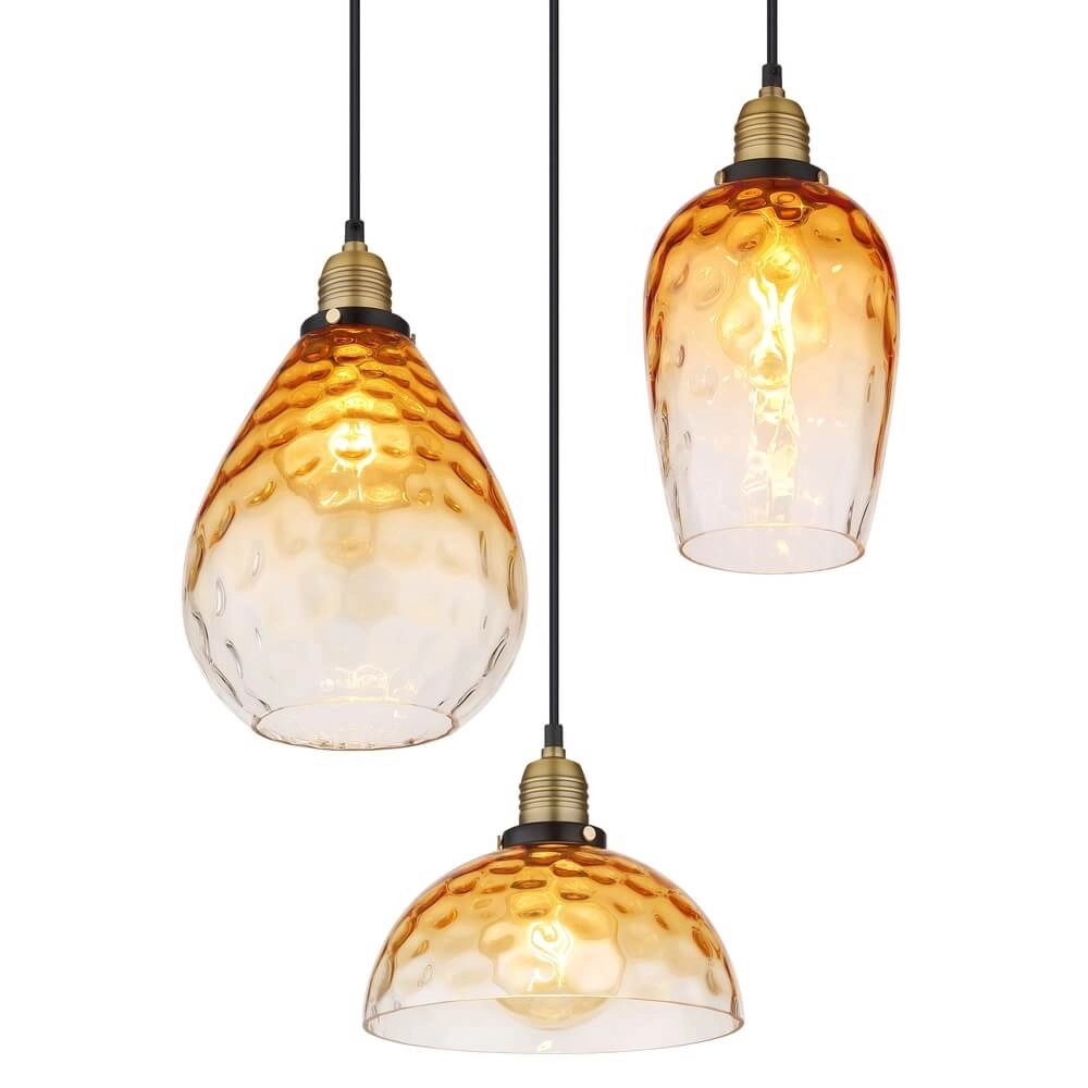 3-flammige Pendelleuchte rund Salvy Braunglas-Wabe Globo 9007371454440