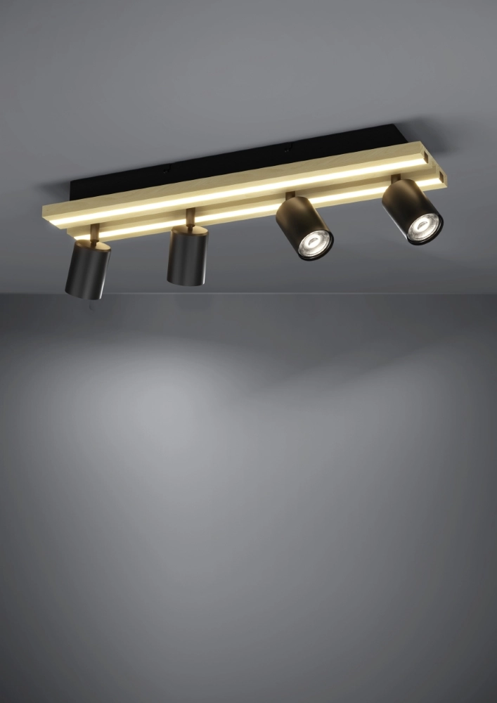 Deckenlampe 4-Licht Gesteira Schwarz mit Holz Stars of Light 9008606357901