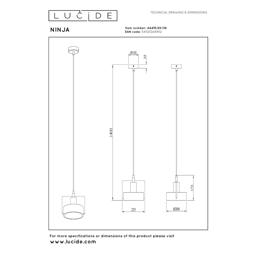 Design-Pendellampe Ninja Grau Lucide 5411212441812