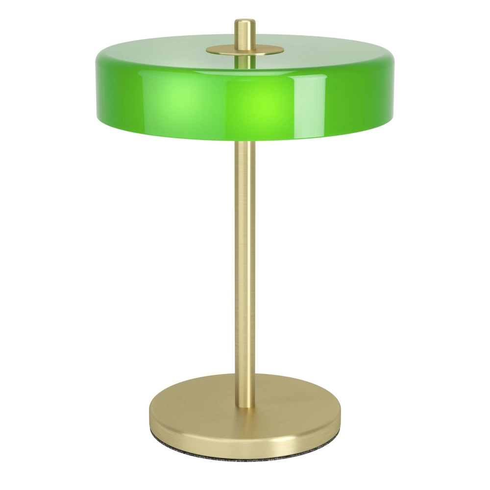 Design-Tischlampe Salve Messing, verziert mit Grün