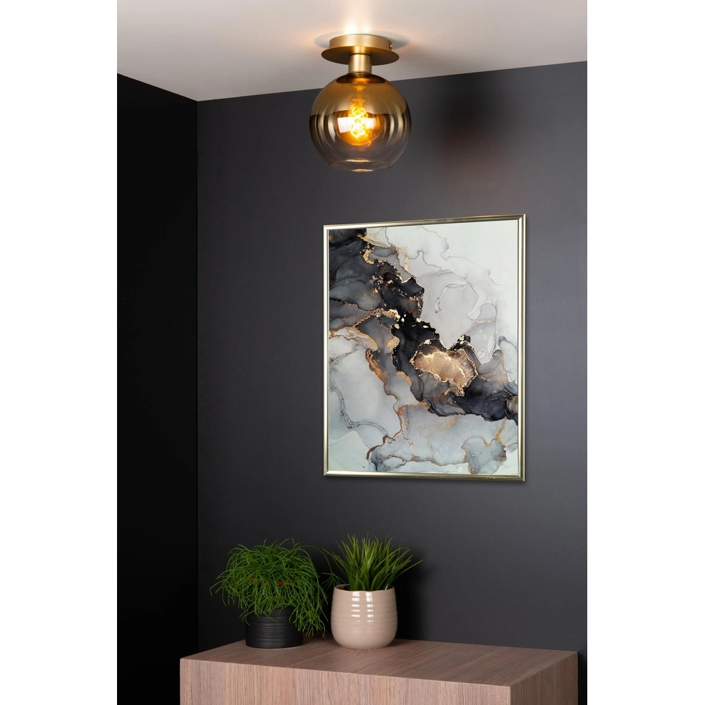 Deckenlampe Marius Gold mit bernsteinfarbenem Glas Lucide 5411212740977