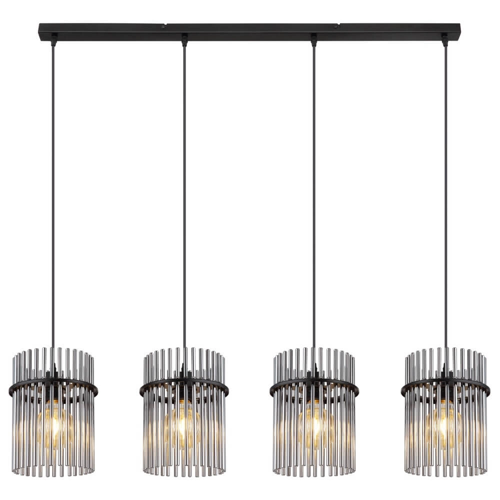 Schwarze Pendelleuchte Gorley mit Rauchglas 4-flammig Globo 9007371448180