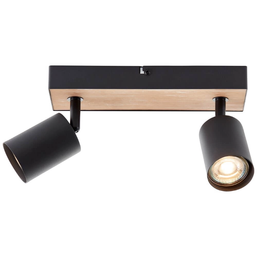 2-flammige Lampe Jello Wood schwarz mit Holz Brilliant 4004353428388
