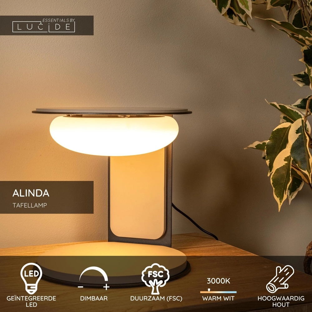 Design-Tischlampe Alinda Ø 20cm taupe Lucide 5411212771612
