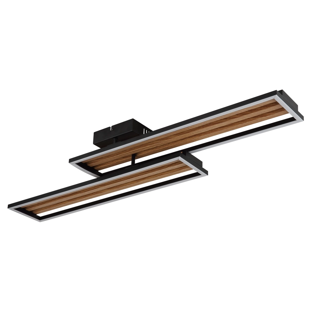 Moderne Deckenlampe Dakari I Schwarz mit Holz 90 cm Globo 9007371528783