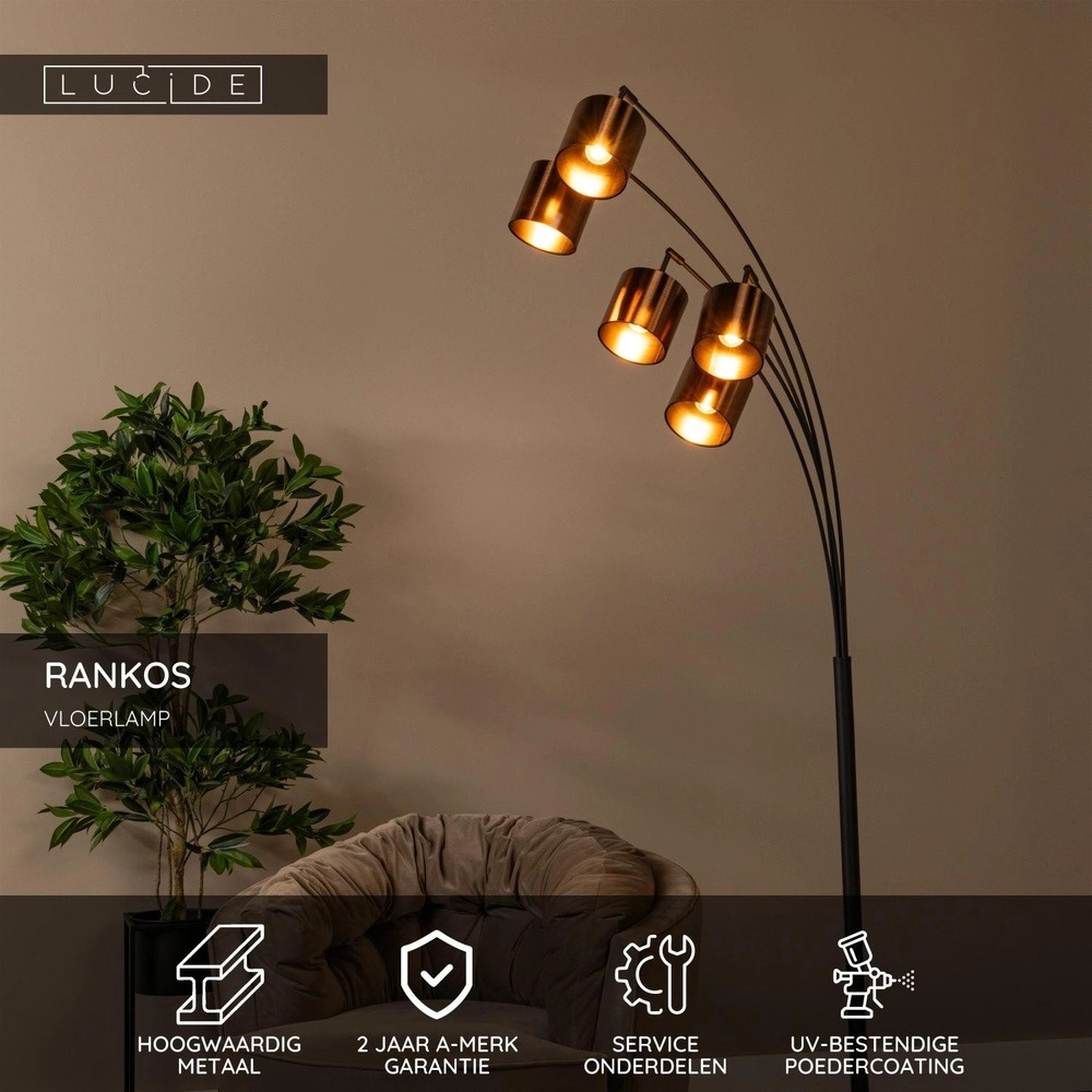 5-Licht Stehlampe Rankos Schwarz Lucide 5411212051707