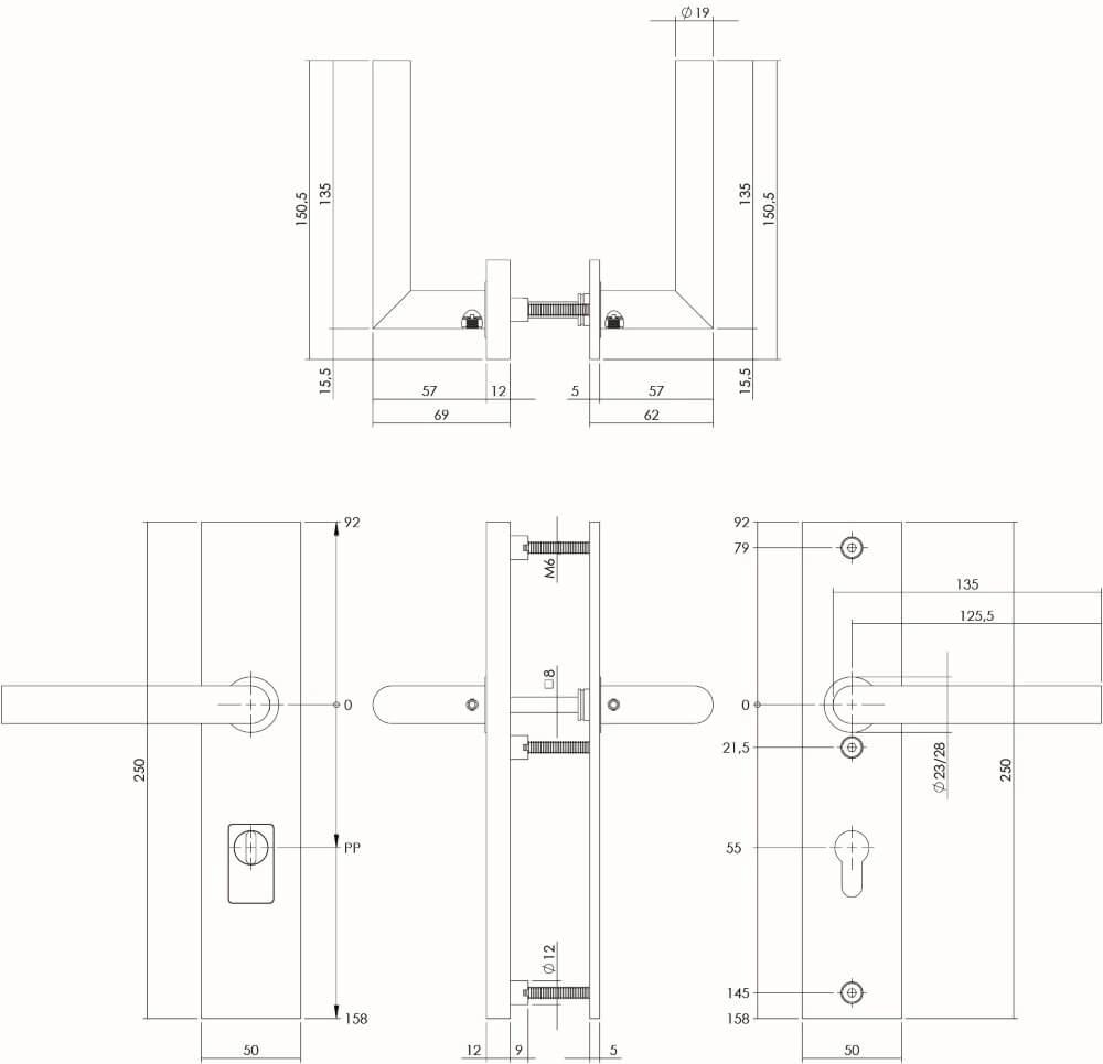 Hintertür-Hardware Aurano Kernzugschutz PC 55mm gerade schwarz Intersteel 8714186428276