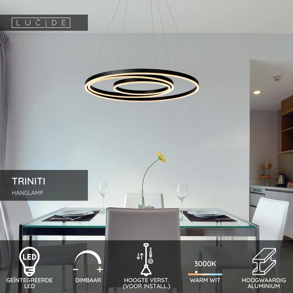 Moderne Pendellampe Triniti dimmbares Schwarz Lucide 5411212460714