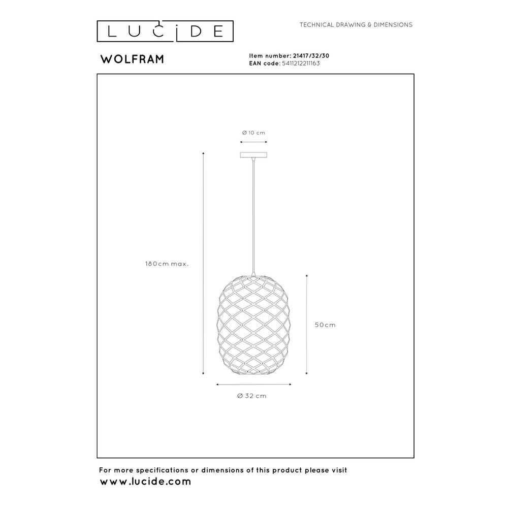 Pendellampe Wolfram Ø 32 cm schwarz Lucide 5411212211163