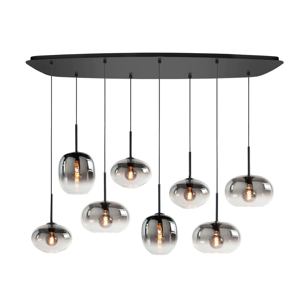 Pendelleuchte Bellini 8-flammig schwarz mit Rauchglas