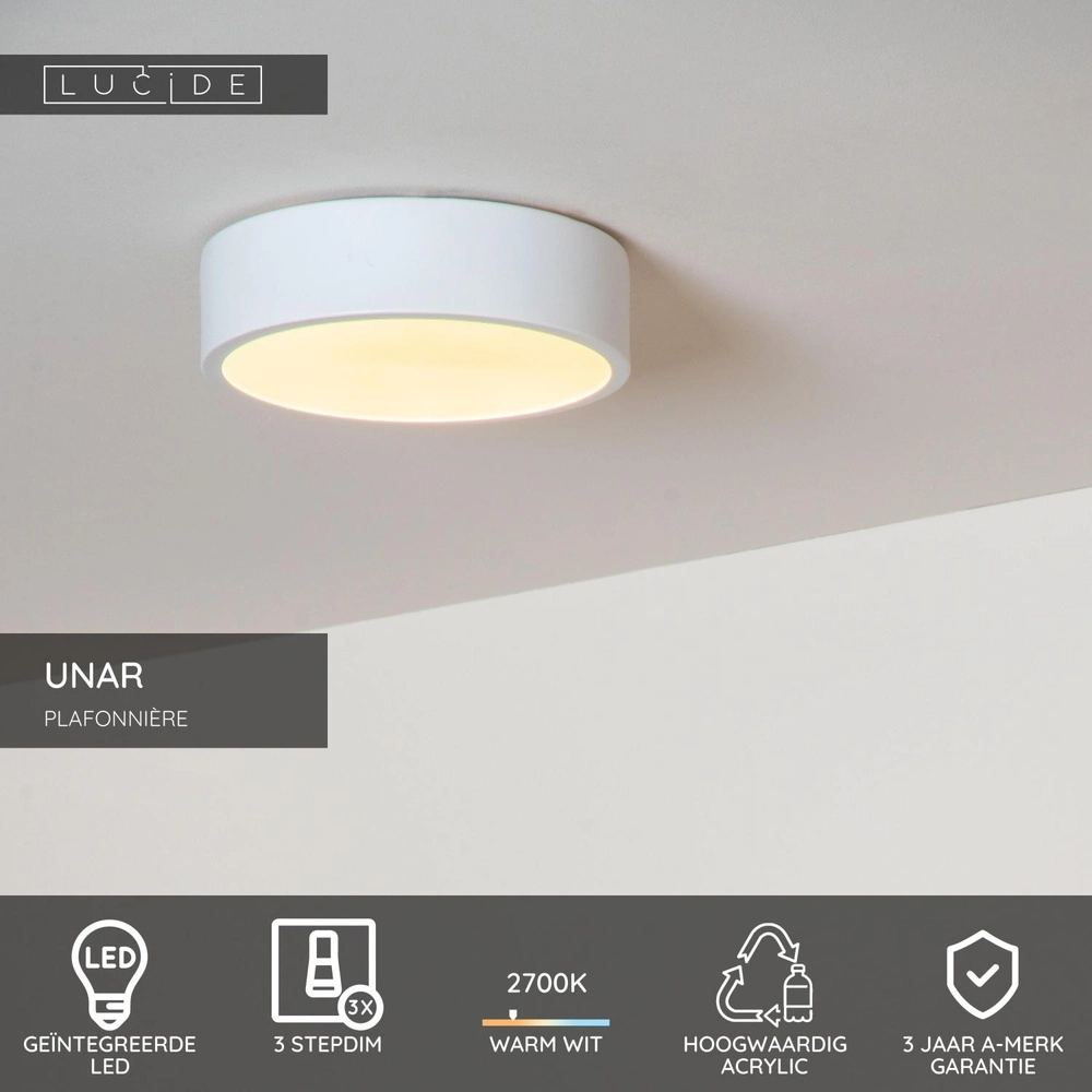 Deckenlicht Unar Ø 20cm - 2700K - weiß Lucide 5411212792013